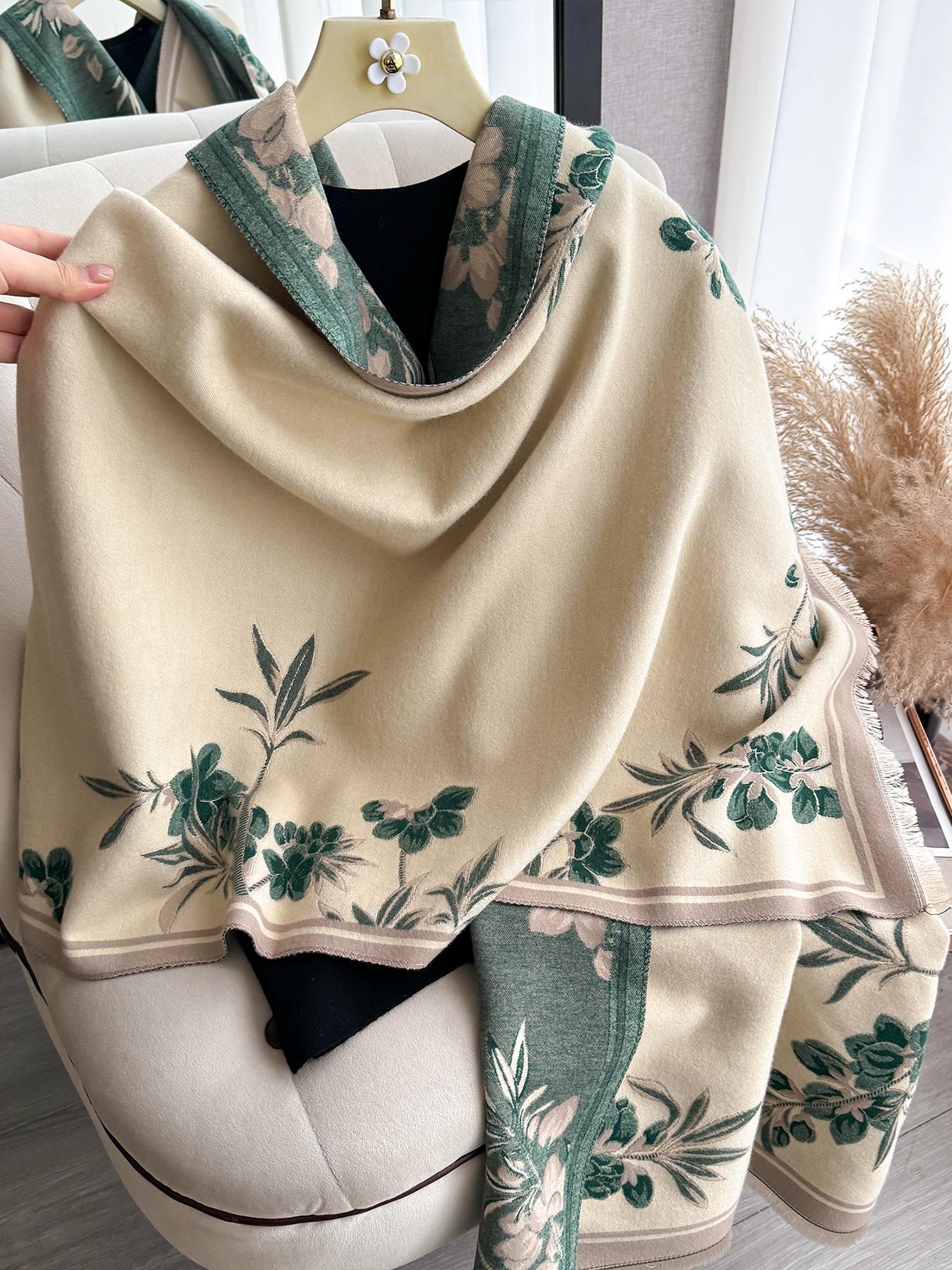 Elegant Floral Knit Scarf for Women, Boho Style Double-Sided Shawl, Fall & Winter Warm Daily Wear, Fitted Design