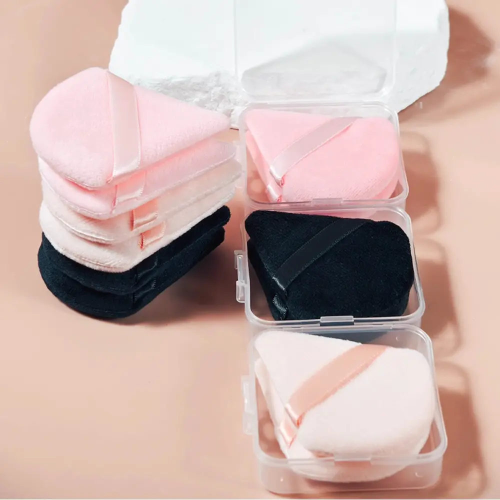 Triangle Powder Puffs Set, Beauty Puff, 2pc/6pc Makeup Sponges & Fans, Ideal for Setting Powder Application, Dust-Proof Storage Box Included, Powder Puff And Container