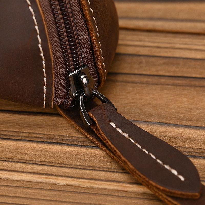 Unisex Crazy Horse Leather Card Holder & Coin Purse | Genuine Cowhide Mini Wallet, Cute Mouse Animal Design, Zipper Closure Slim Card Case, Durable Lightweight EDC Pocket Wallet for Daily Casual Use