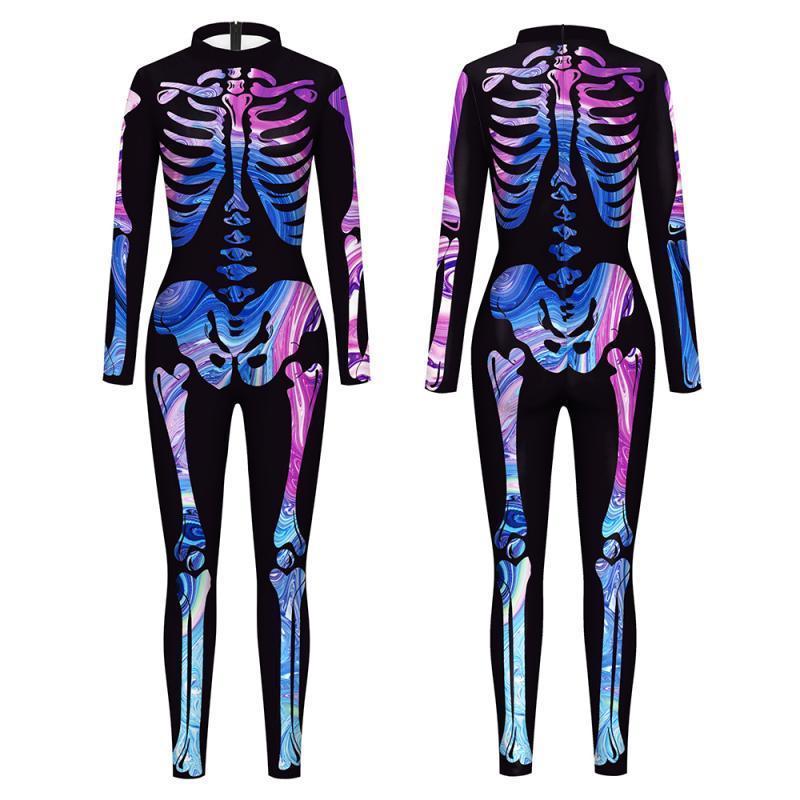 Blue Butterfly Cloak Skeleton Jumpsuit Halloween Cosplay Costume Witch Bodysuit Women Catsuit Funny Carnival Performance Outfit