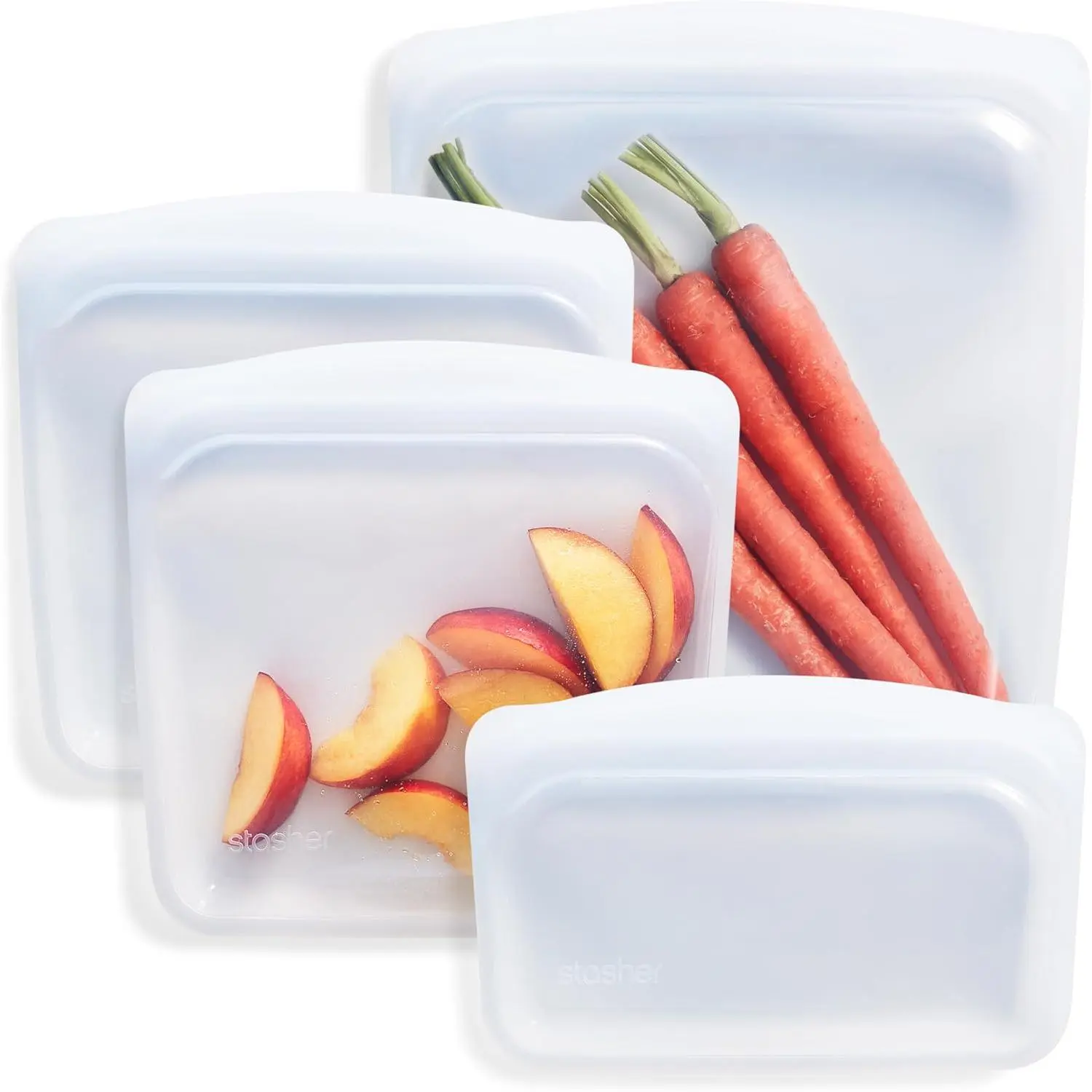 Stasher Silicone Reusable Food Storage Bags, 4-Pack, Reusable Freezer Bags, Microwave, Dishwasher, Oven Safe, Sous Vide, Premium Lunch Containers, Eco Friendly, Snack Bags, Food-safe Silicone, Clear| Reusable Food Bags