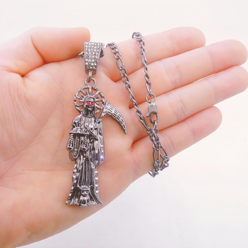 Santa Muerte Necklace Figaro Chain Santisma Muerte Pendant/Charm St. Jude Men's Women's Necklace