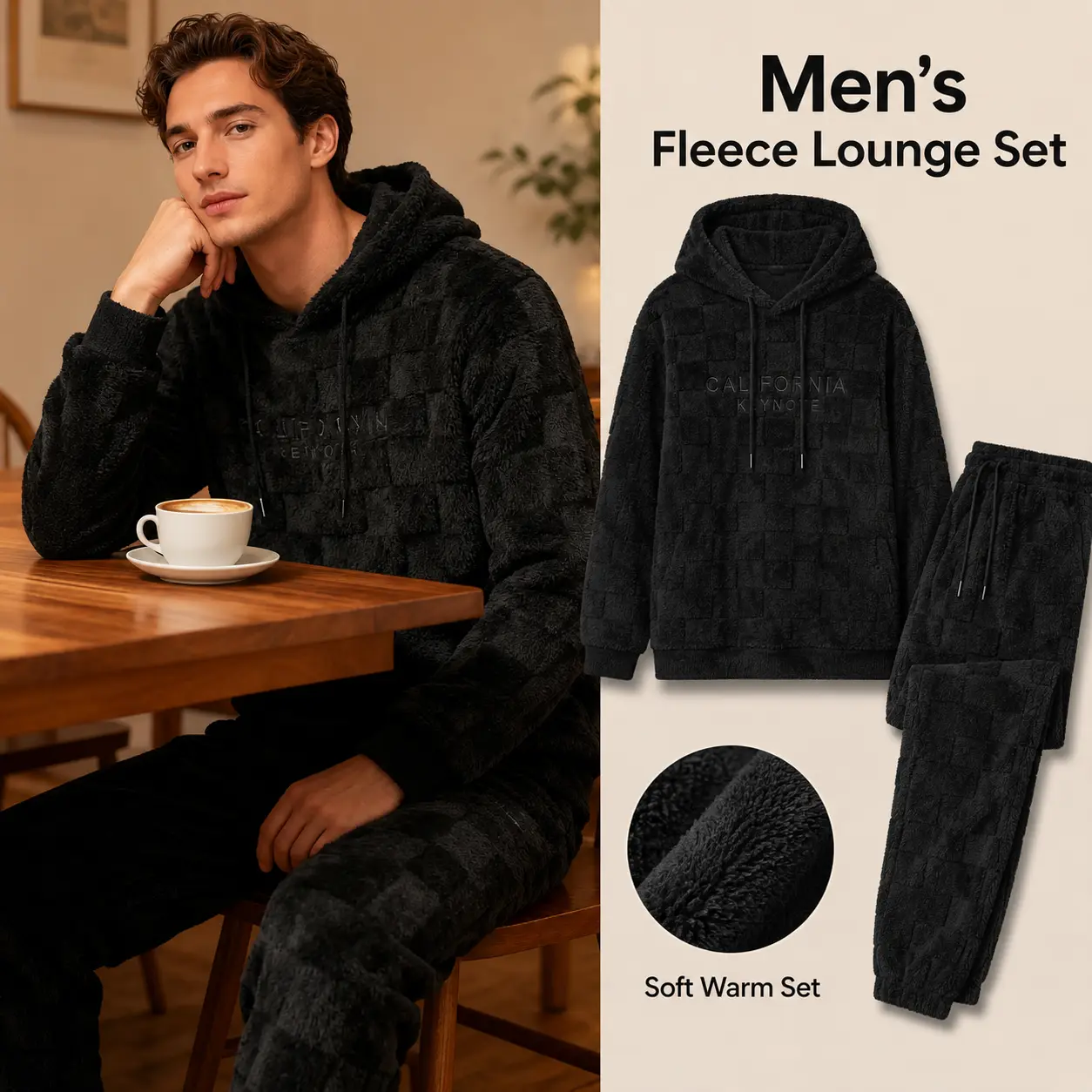 Men's 2Piece Plaid Print Fleece Hoodie & Pajama Pants Set Soft Warm Lounge Wear Cozy Casual Outfits