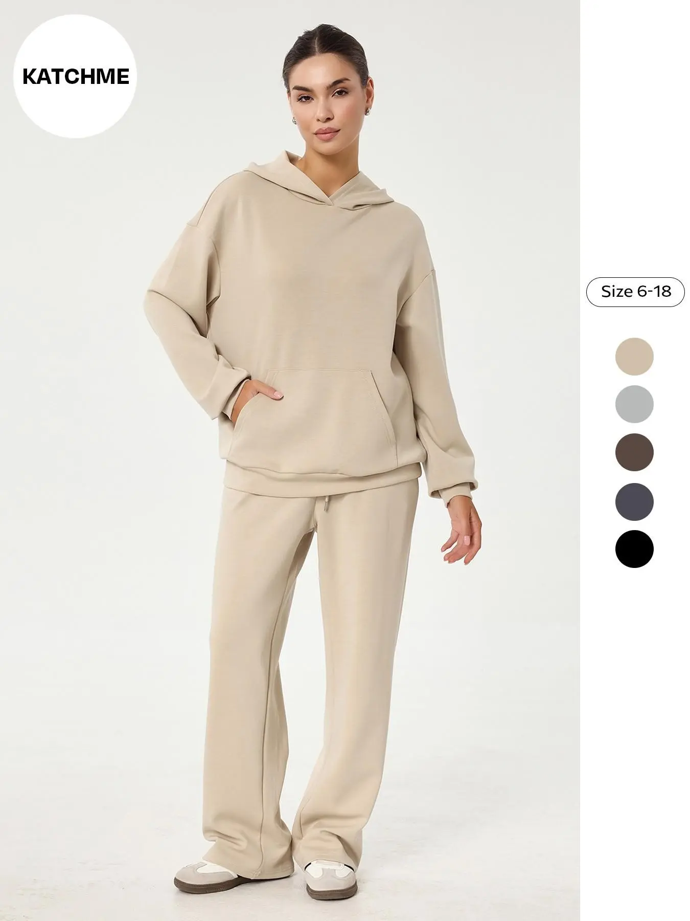 Women's Versatile Solid Color Long Sleeve Baggy Hoodie and Drawstring Waist Wide Leg Pants Set, Soft Comfortable Minimalist Two-Piece#TikTokMadeMeBuyIt#MatchingSet#CasualChic