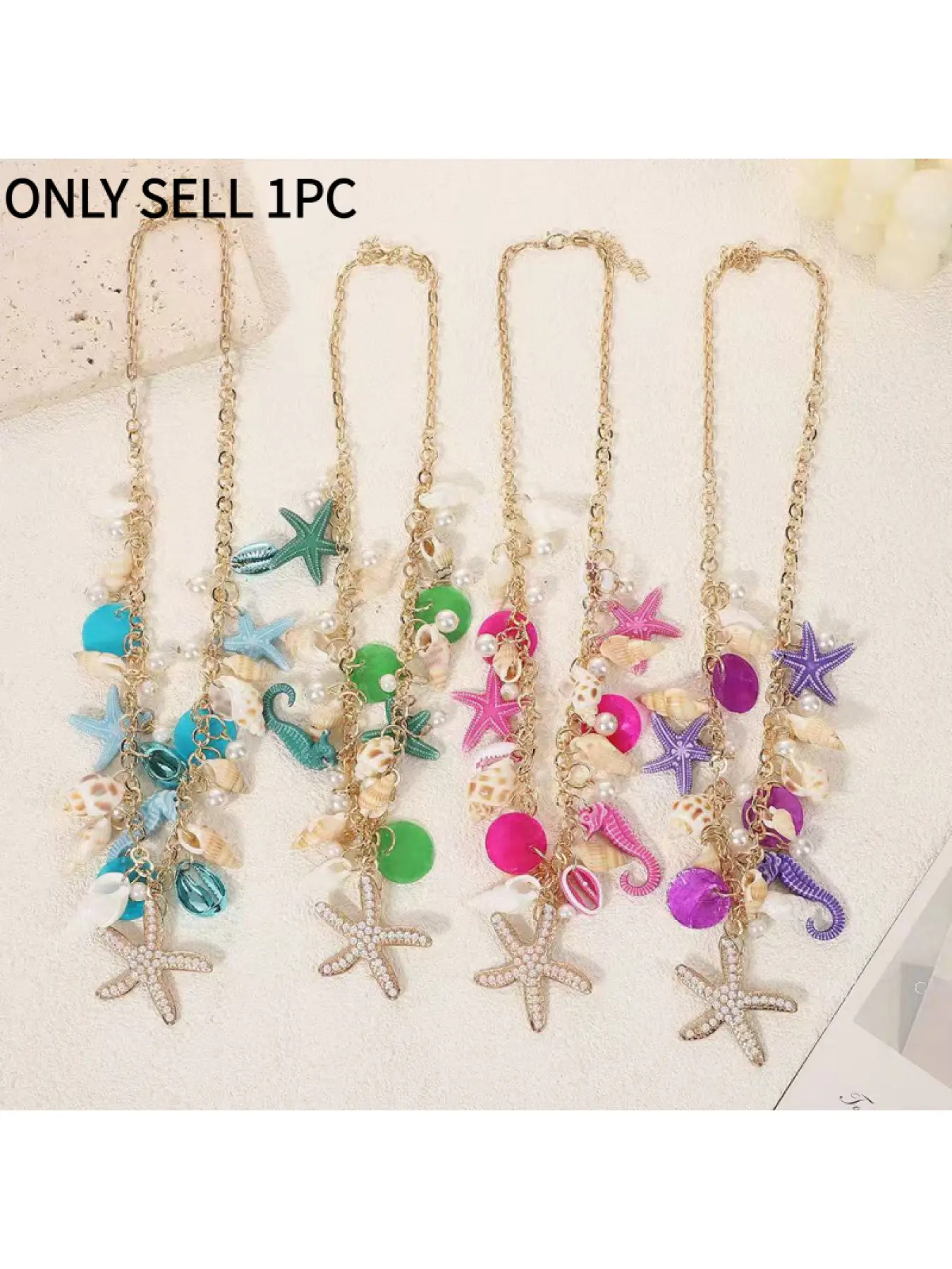 New Trendy Bohemian Ocean Style Necklace for Women, Unique Faux Pearl Starfish Conch Seashell Beaded Jewelry, European American Coastal Pendant Accessory for Summer Beach Vacation