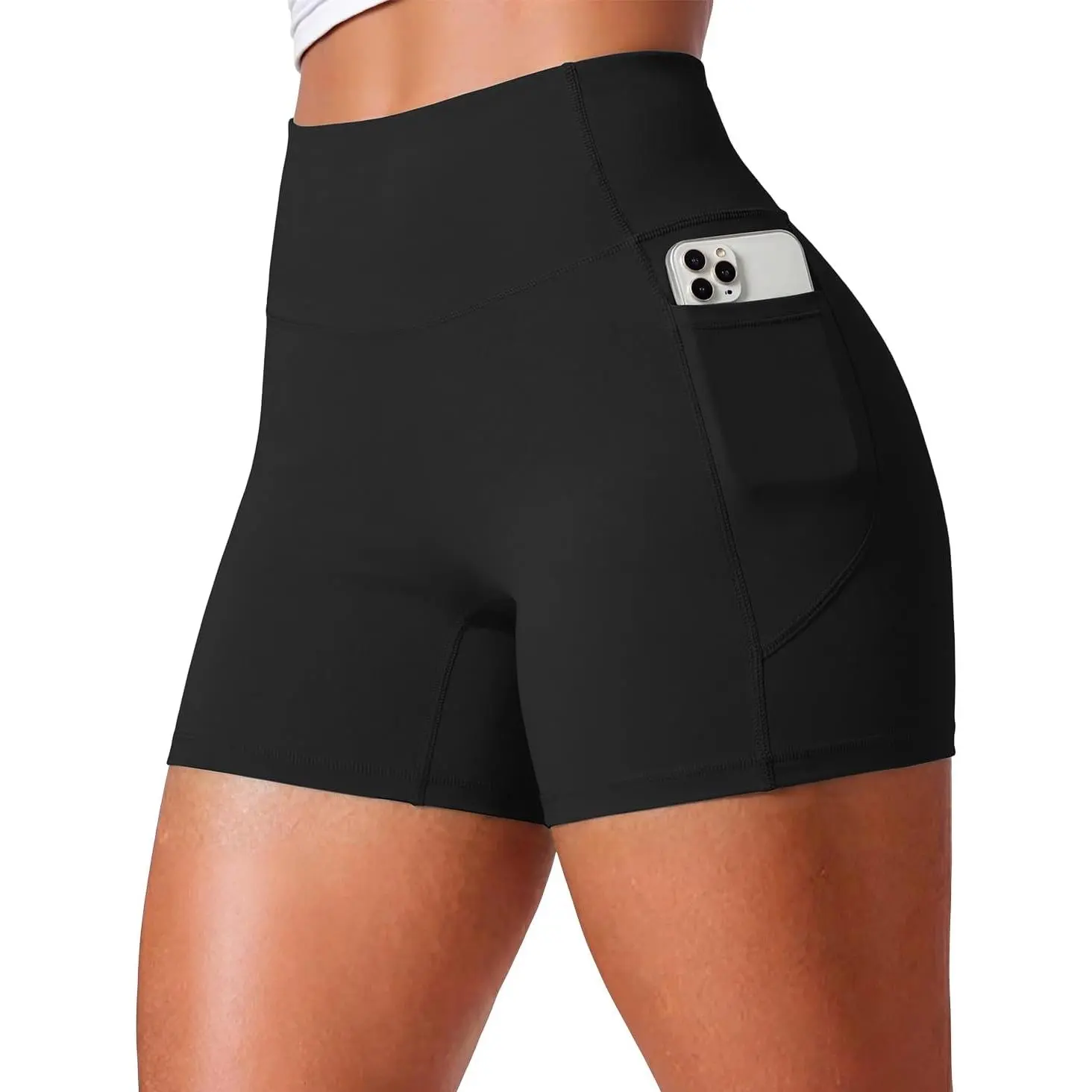 Women's Workout Shorts, 4.5" No Front Seam Yoga Biker Tummy Control Gym Volleyball Spandex Shorts with PocketsGift.