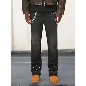 ACTIVEKITMen's gradient beaded jeans, heavy craftsmanship sequin horn style, casual elastic flared pants, comfortable and fashionable design, suitable for all seasons