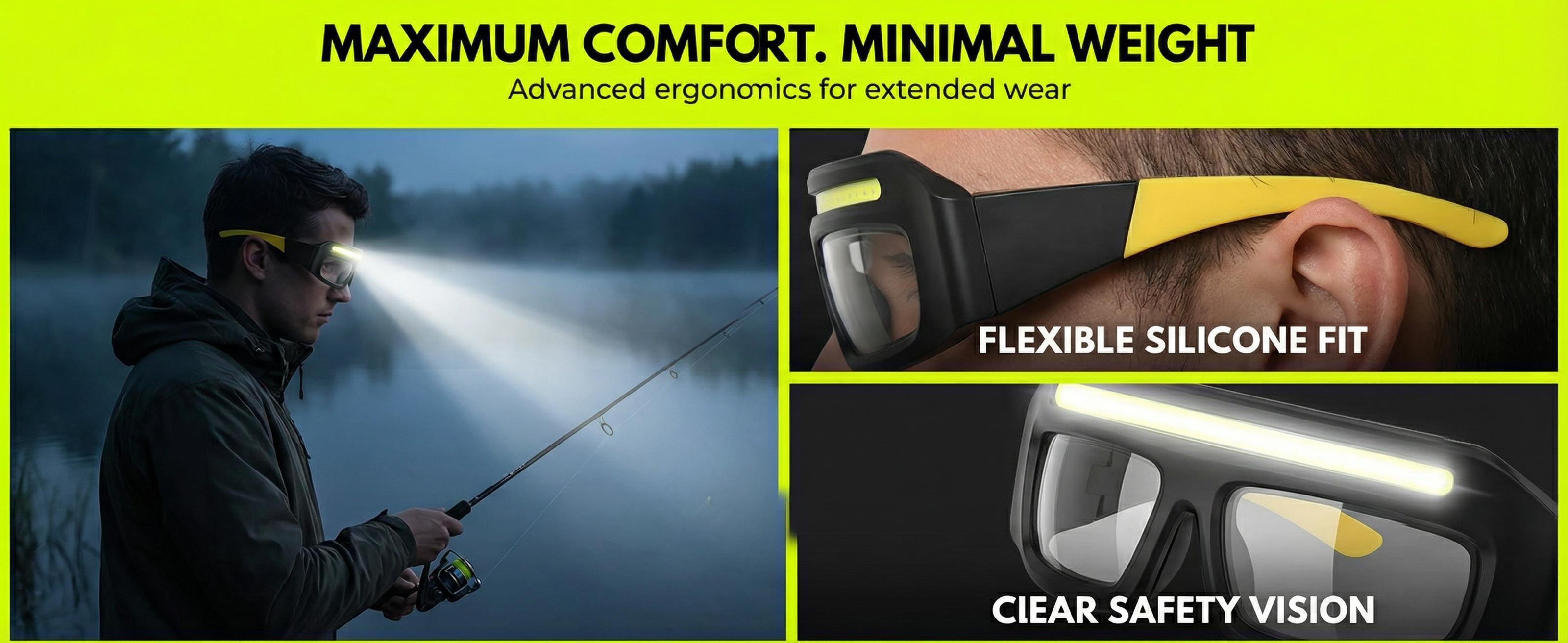 LED Lighted Safety Glasses, USB-C Rechargeable Headlamp Glasses with Motion Sensor & Touch Control, 5 Lighting Modes, Hands-Free Glasses for Night Running, Camping, Fishing & Work (Yellow) LED Lighted Safety Glasses, USB-C Rechargeable Headlamp Glasses with Motion Sensor & Touch Control, 5 Lighting Modes, Hands-Free Glasses for Night Running, Camping, Fishing & Work (Yellow)