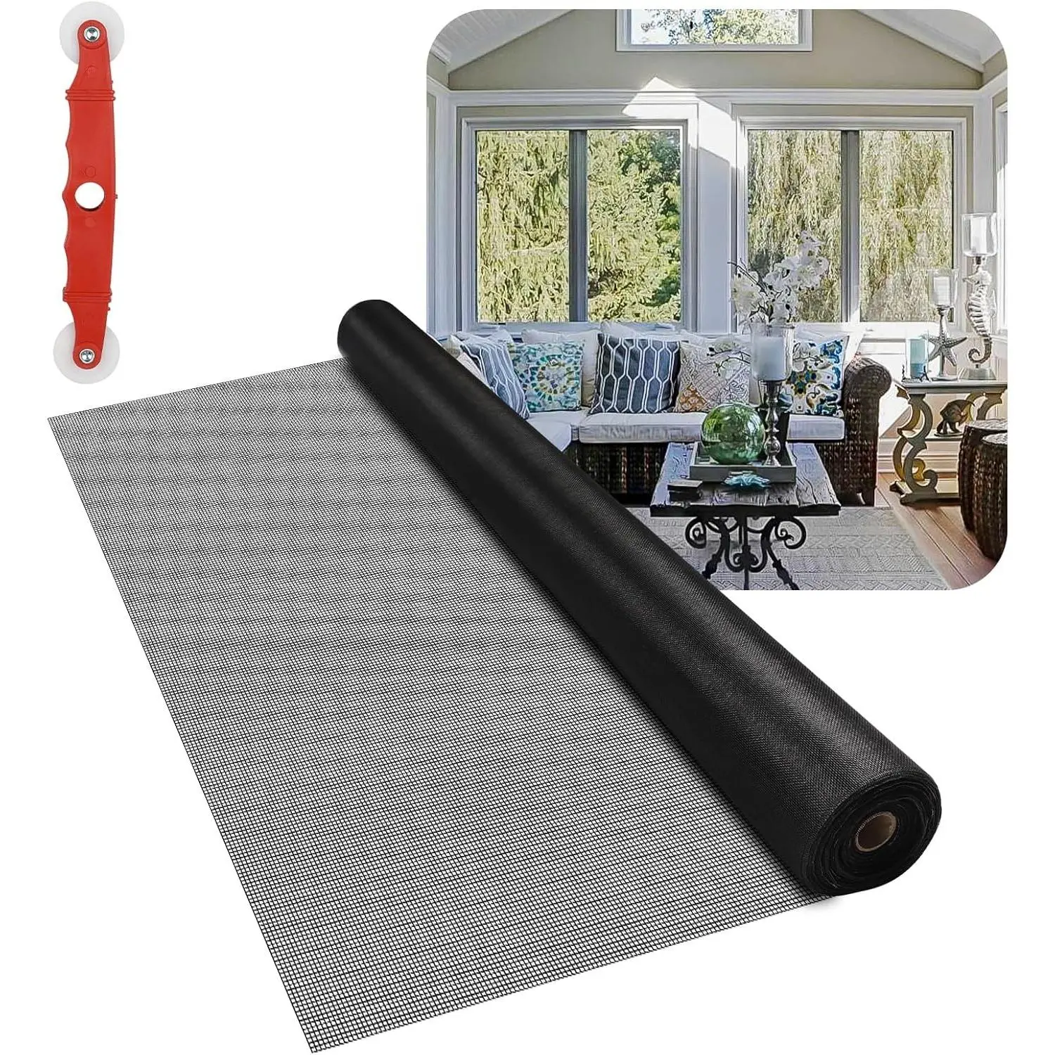 Fiberglass Window Screen Mesh Roll - 36"x100' Roll Length, Custom Cut, Multi-Size Home Use Durable Easy-to-Cut Replacement Mesh for Windows, Screen Door, Glass Fiber