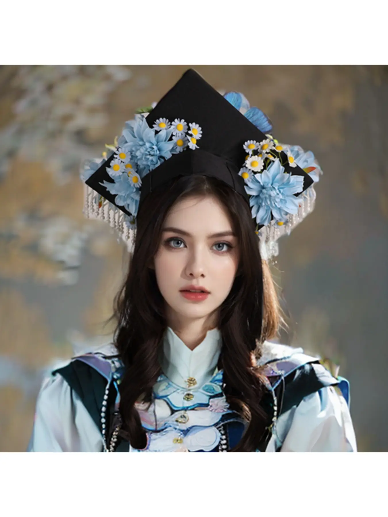Flower-adorned graduation cap, university student master's cap, adult graduation photo tassel pendant, graduation party decoration, square-top hat