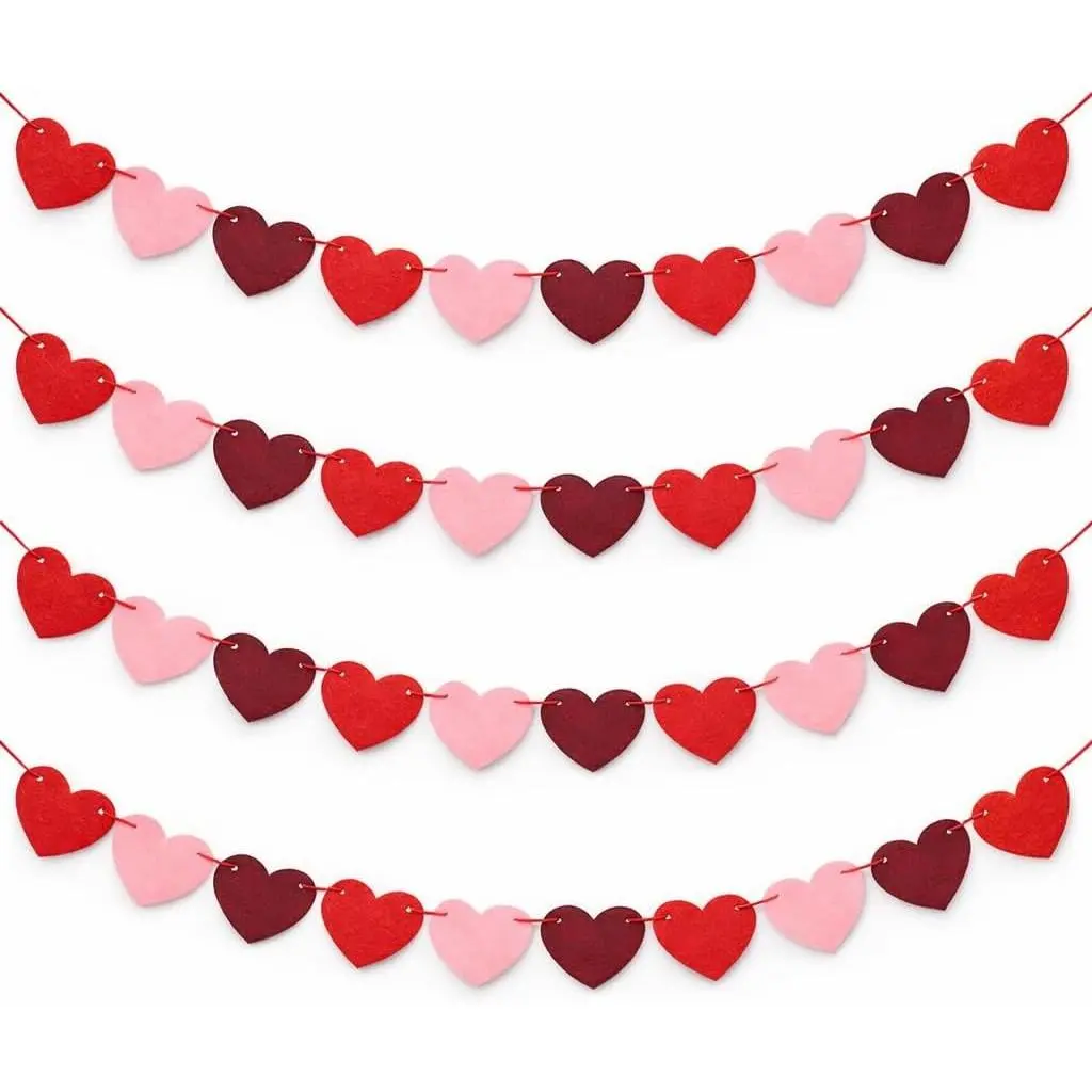 Valentines Day Decorations - Red Felt Heart Garland  String - -to-Use Romantic Valentines Day Decor for , Office, Wedding, Anniversary, Birthday Party - No DIY (Red)