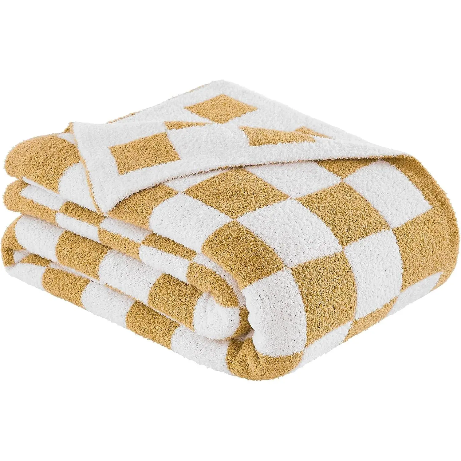 Checkered Throw Blanket, Khaki Soft Cozy  Knitted Throw Blankets for Couch, Sofa, Bed, Chair, Warm Fuzzy Travel Picnic Lightweight  Blanket, 50x70 inches