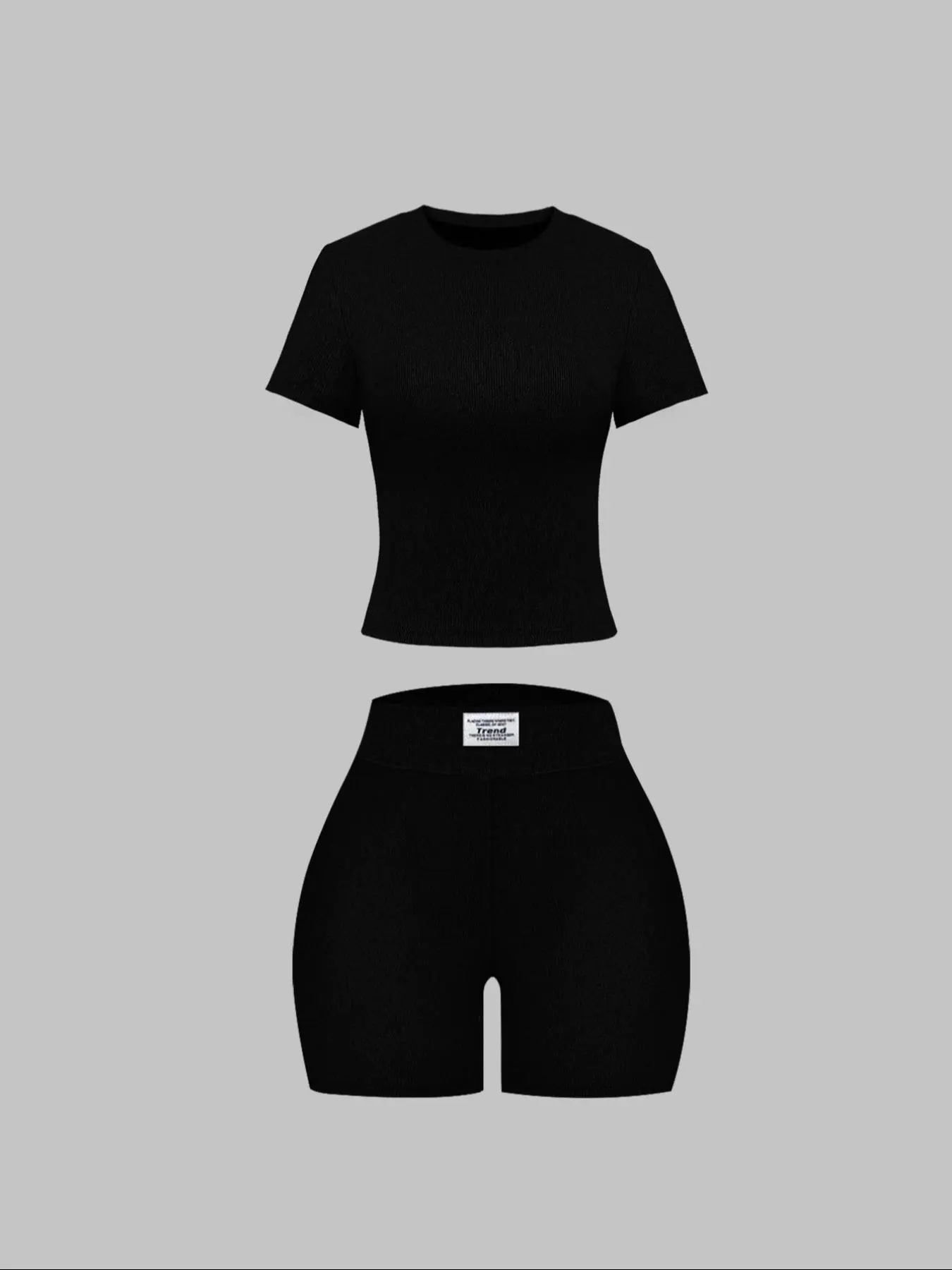 Women's Summer Casual Solid Color Knitted Round Neck T-Shirt Shorts Clothing Set Comfortable and Stylish Perfect for Daily Wear