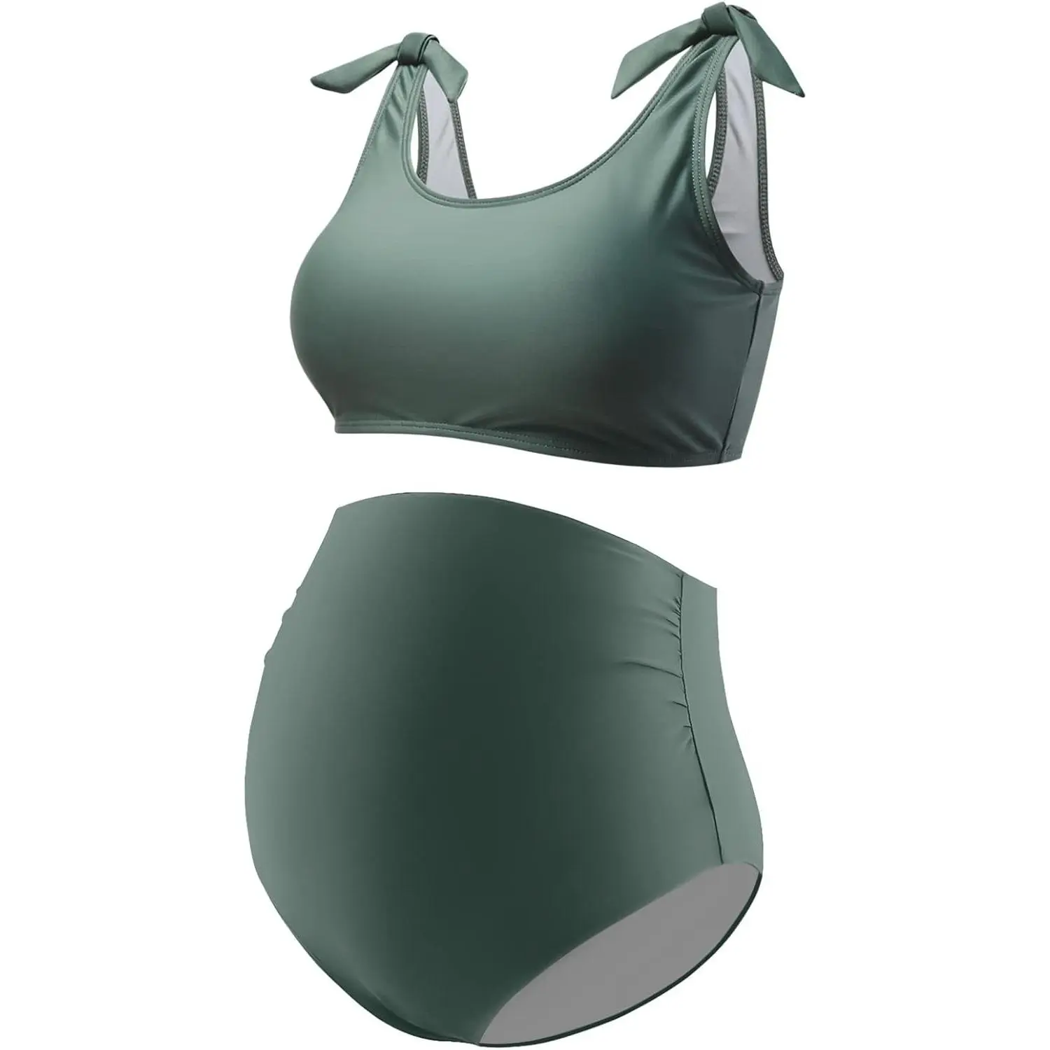 Maternity Two Piece Bikini Set Pregnancy Swimsuit Tie Shoulder Straps High Waist Swimwear Bathing Suit(Gift)
