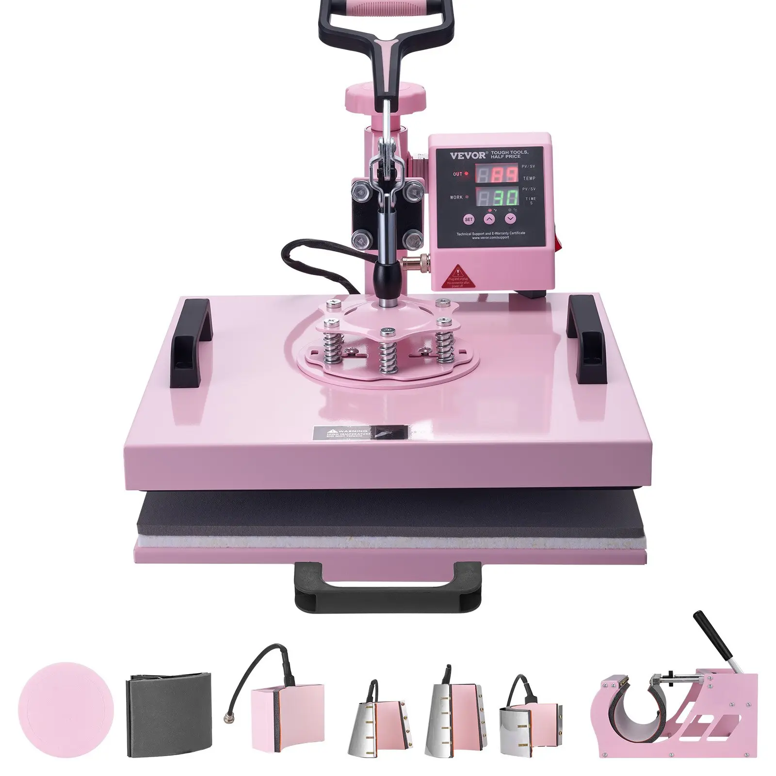 VEVOR Heat Press Machine, 15x 15 inch, 8 in 1 Heat Transfer Machine with 6-30 oz Tumbler Press, 360 Swing Away T-Shirt Pressing, Digital Precise Control, for T-Shirts/Mugs/Hats/Plates, Pink