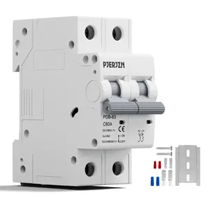 DC Miniature Circuit Breaker 60A 1000V 2P Solar Circuit Breaker DIN Rail Mount, DC Breakers for Solar Photovoltaic Systems, Solar Panels, Homes, Battery, Electrical (60Amps), PDB63-1000