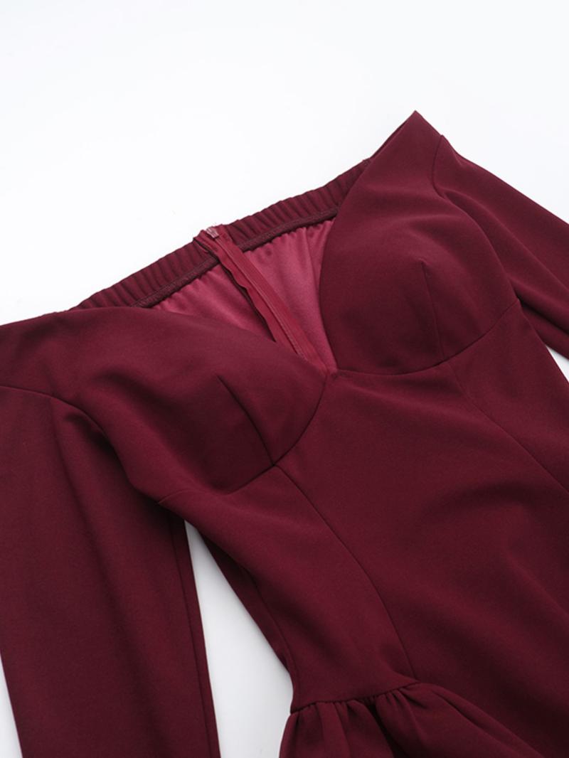 Women's Solid Off Shoulder Dress, Elegant Long Sleeve A Line Dress for Party & Wedding, Ladies Spring & Fall Clothes