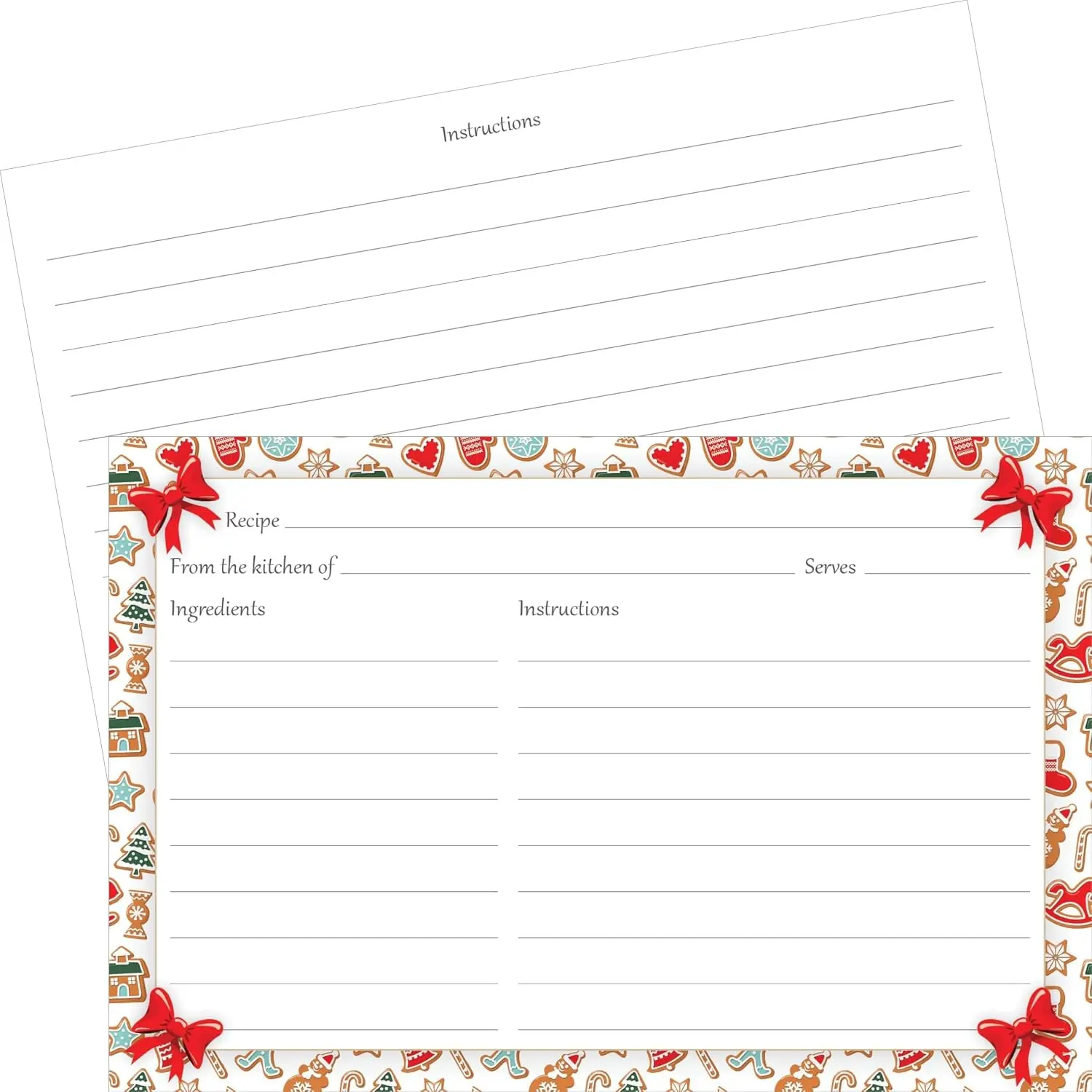 Set of 50 Christmas Cookie Recipe Cards, 4" x 6" Double-Sided Premium Thick Card Stock Holiday Recipe Cards, Made in USA Perfect for Cookie Exchange