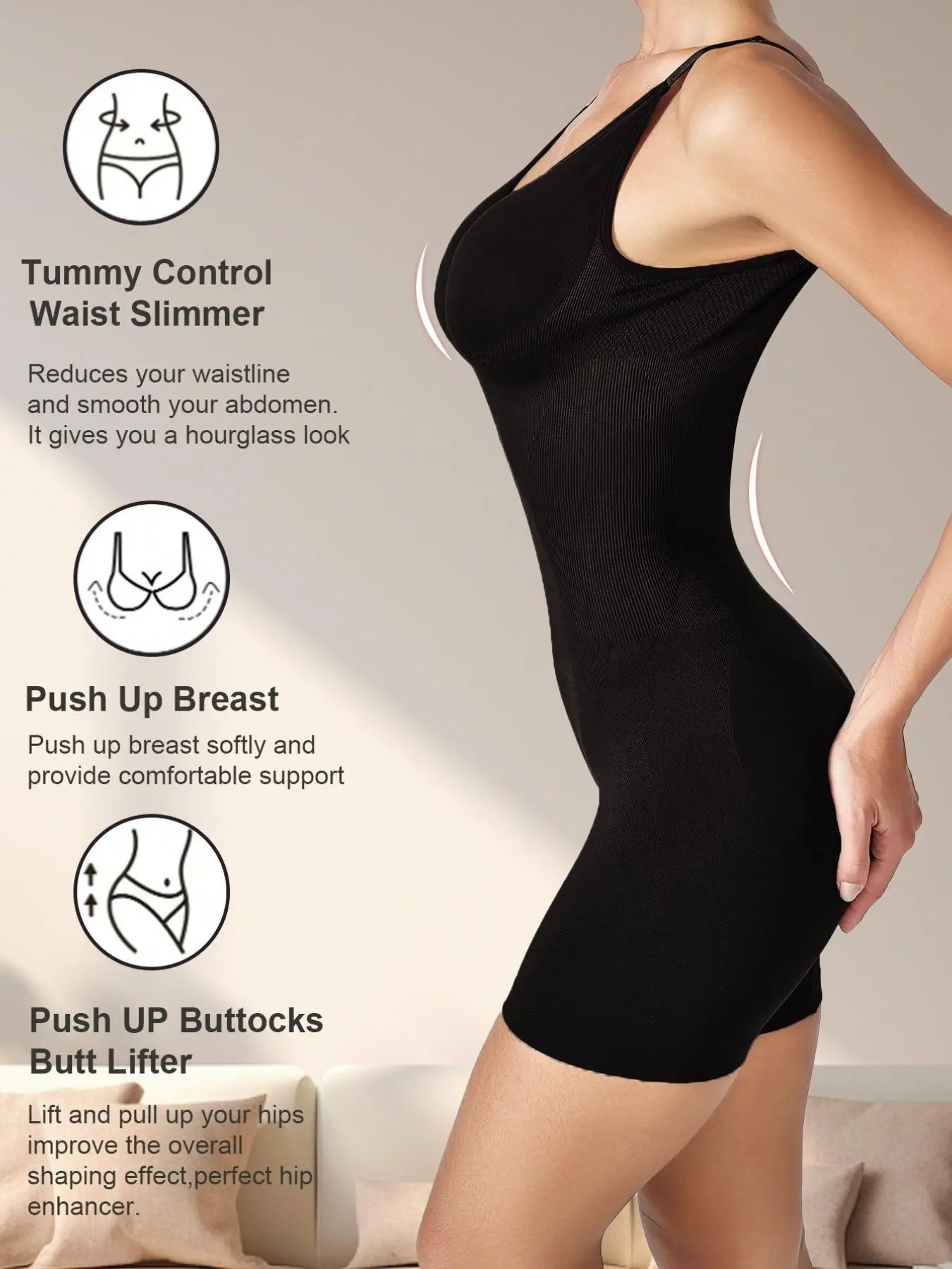 High Elastic Rib Knit Full Body Shaper, Adjustable Thin Strap Abdomen Smoothing, Hip Enhancer Compression Underwear Shapewear Bodysuit for Daily Wedding Wear