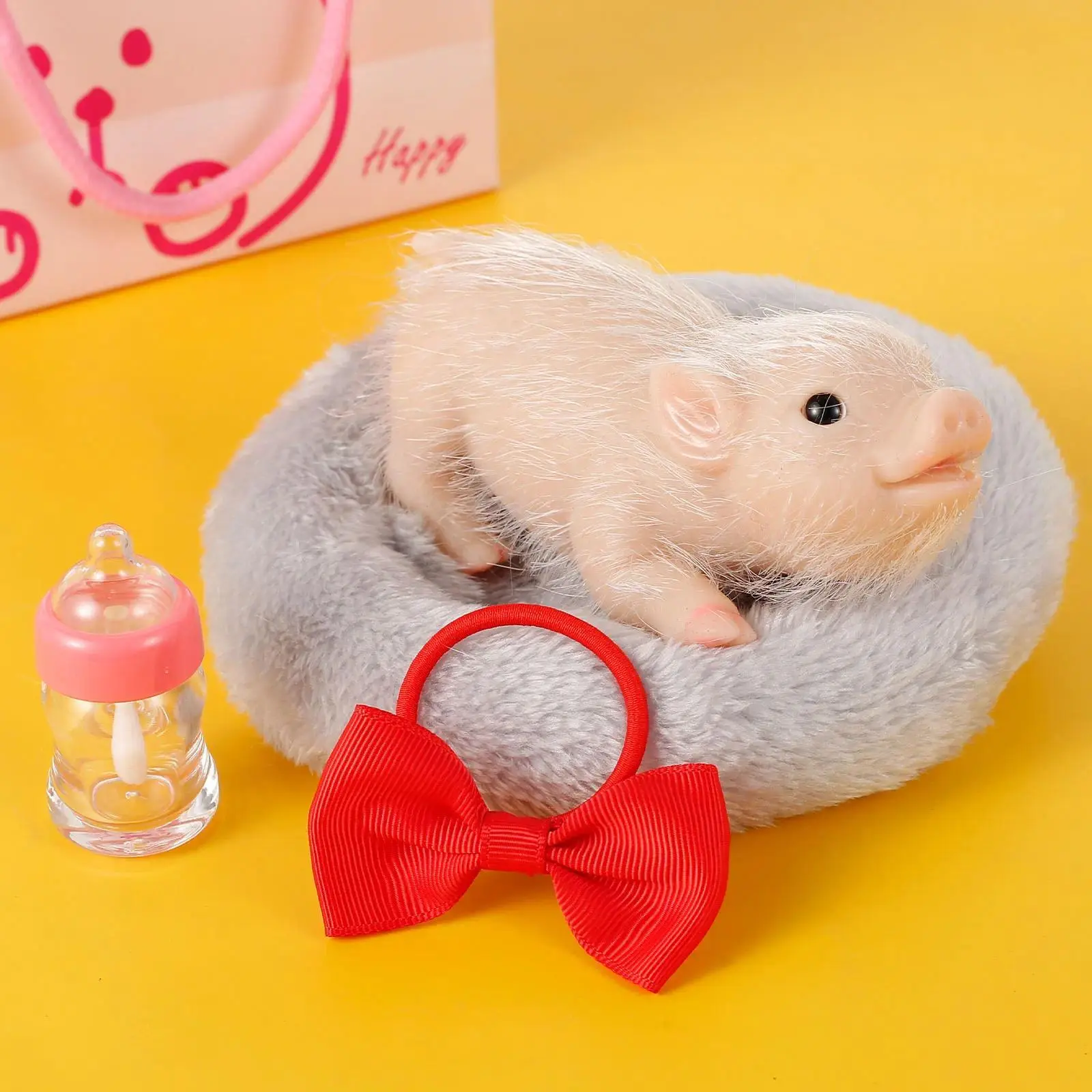 6inch Silicone Pig Doll Toy Cute Miniature Silicone Pig Reborn Realistic Pig Toy Interesting Full Silicone Piglet Doll Toy Set