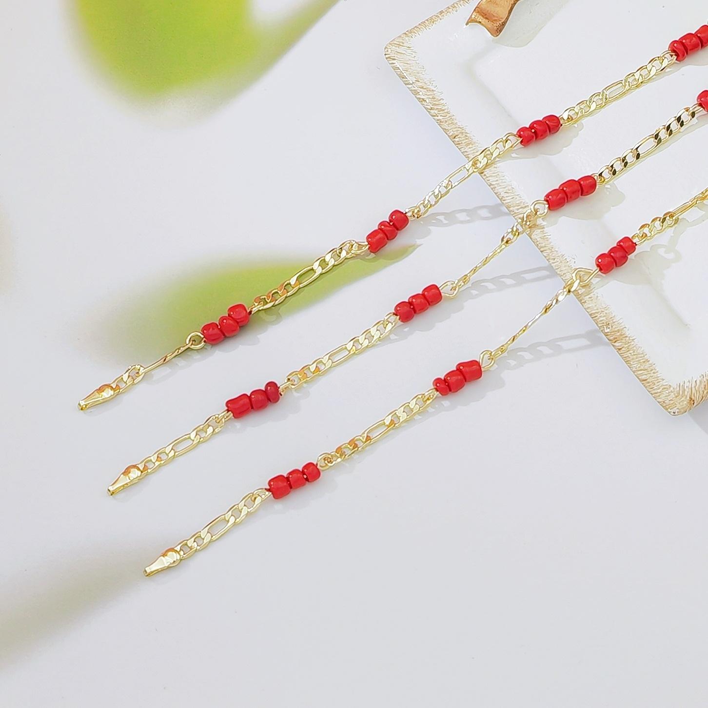 Trending Red Agate Beaded Chain Bracelet, Mixed Design Fashion Jewelry for Women, 18K Gold Plated Brass, Elegant Versatile Stackable Bracelet, Perfect for Daily Wear & Casual Outfits