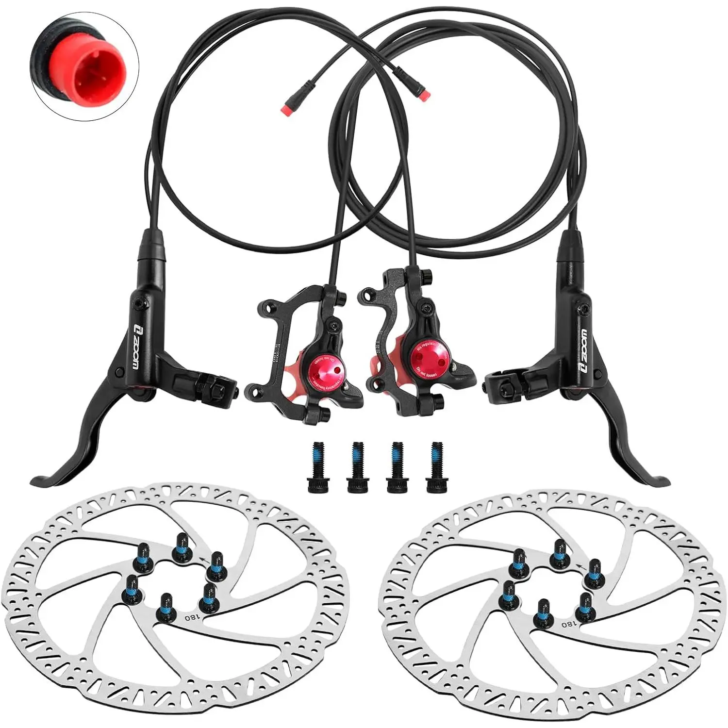 Z00M HB875E Ebike Hydraulic Disc  Set, Electric Power-Off Hydraulic  Set with 180mm Rotors, Pre-Bled with Mineral Oil Brakes Kit for eBike, Mountain , Road