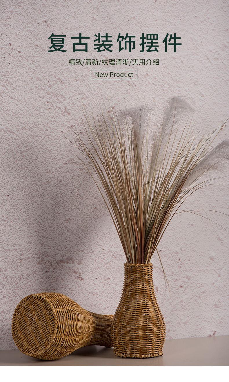 Handwoven Vintage Rattan-Look Floor Vase, Minimalist Home Decor for Living Room & Balcony, Decorative Flower Cylinder for Tabletop