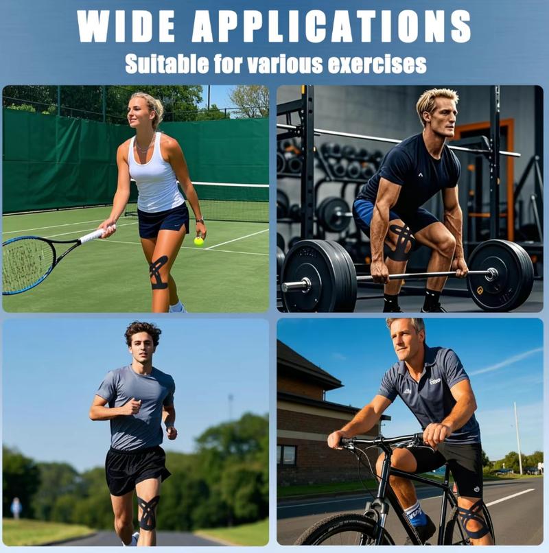 Precut Kinesiology Tape for Knees, 12 Pcs - Knee Support & Stability, Knee Pain Relief Athletic Tape - Waterproof & Elastic, Breathable Hypoallergenic Latex-Free Tape, Black