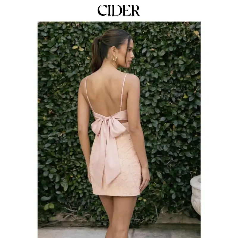Cider Textured Floral Sequin Bowknot Mini Dress SohoChic