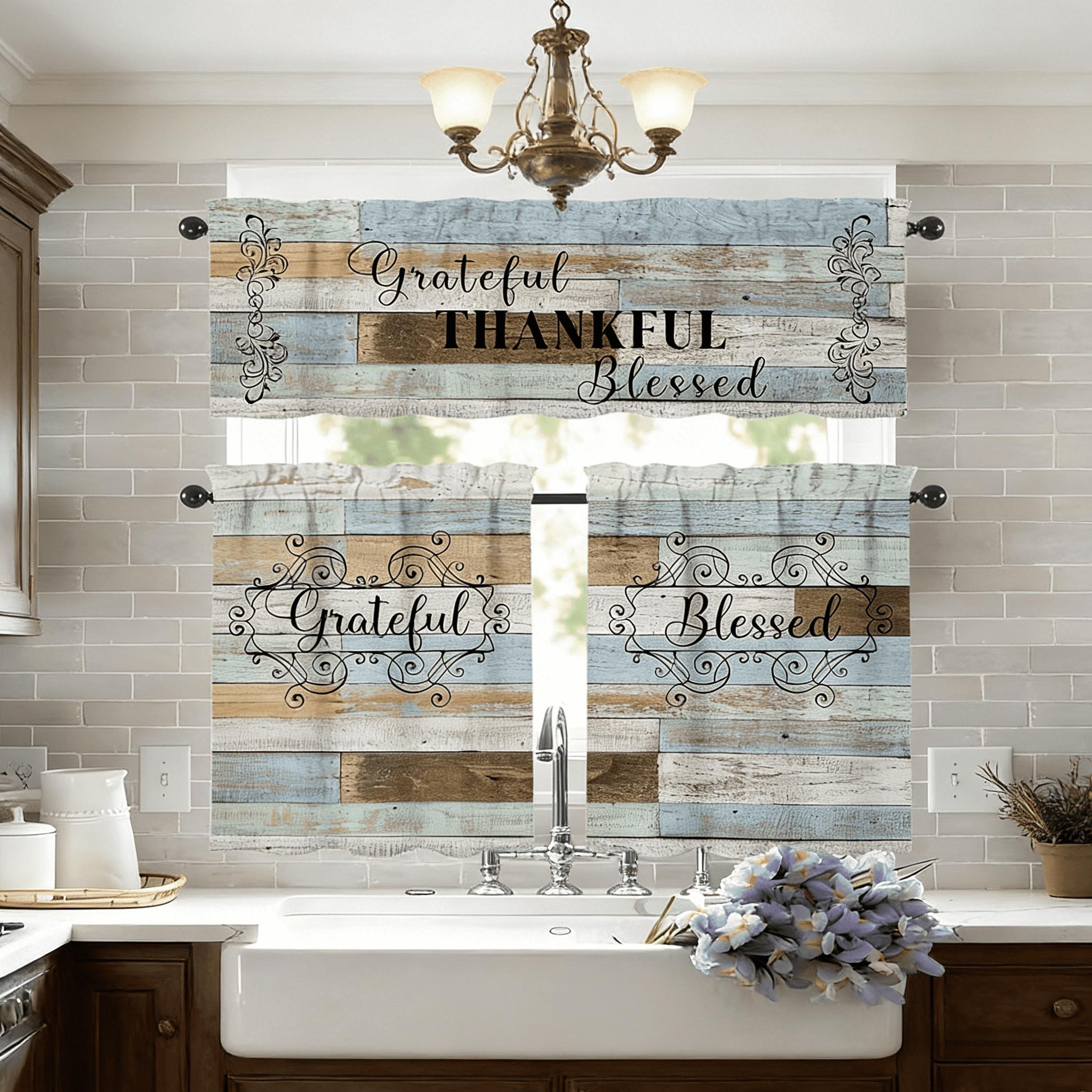 SoftHaven Home Made in USA Vintage Rustic Farmhouse 3-Piece Kitchen Curtains & Valances Set, Elegant Country Style Rod Pocket Window Drapes, Reusable Washable Polyester Home Decor for Kitchen Windows