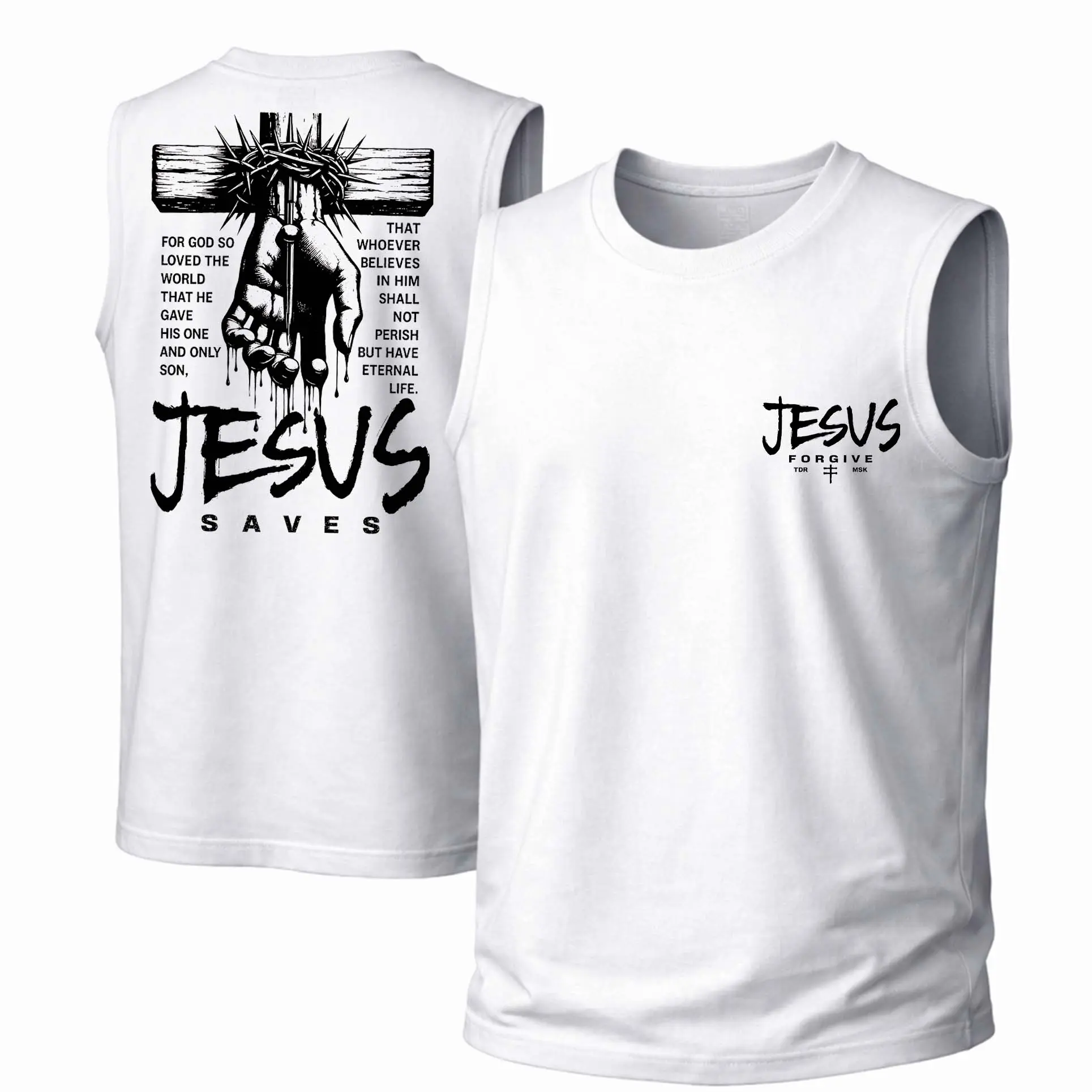 Men's Cotton Sleeveless Tank Top -““Jesus Saves” Printed Style. This Is A Casual Item Suitable For Both Men And Women, Especially Perfect For Spring And Summer; The Cool Print And Classic Crew Neck Cut