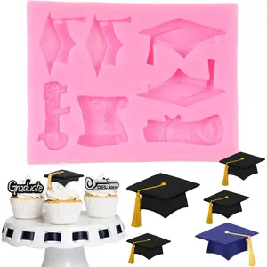 Graduation Fondant Molds Bachelors Cap Diploma Silicone Mold for Graduation Themed Cake Decorating Cupcake Topper Candy Chocolate Polymer Clay Gum Paste