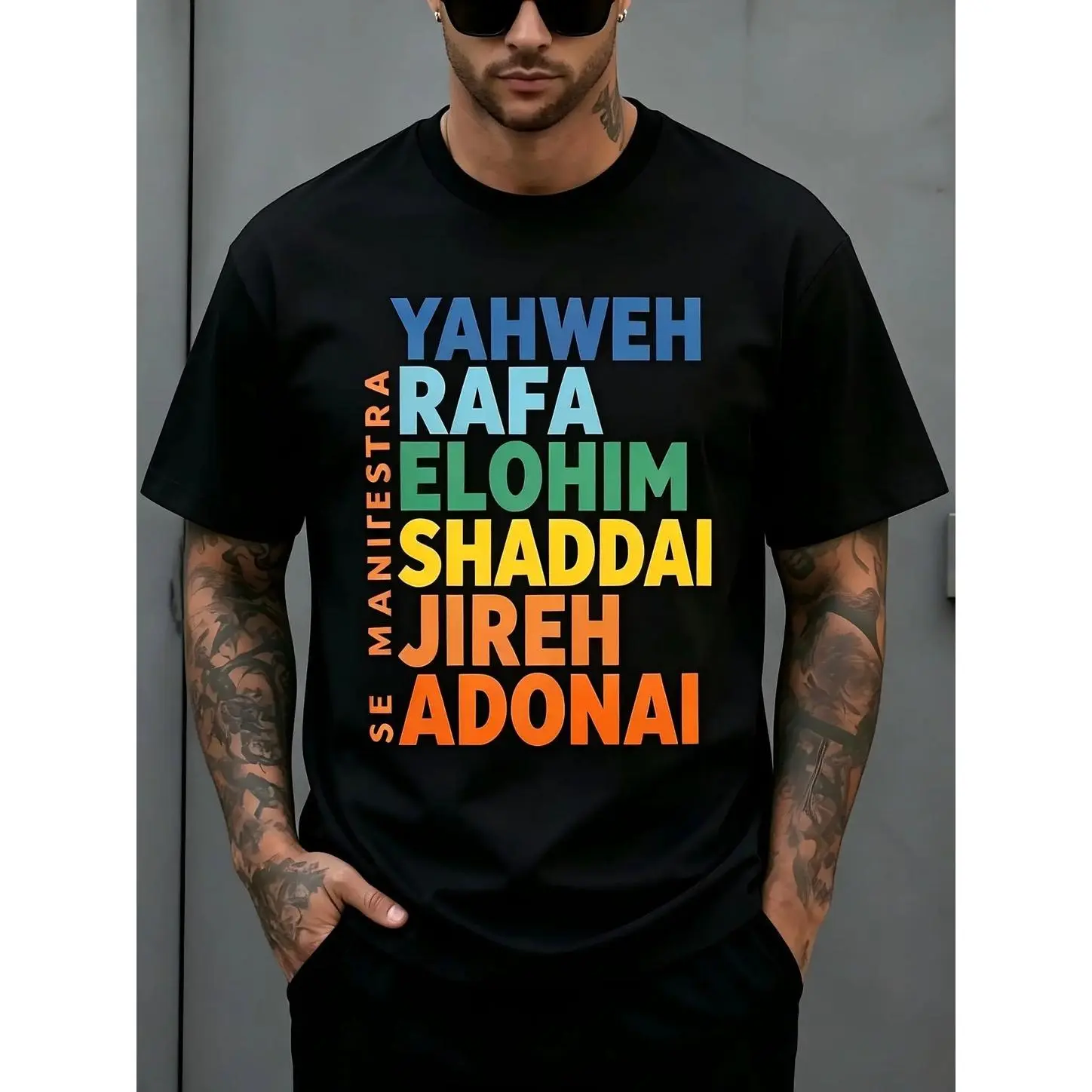 Unisex Names of God Yahweh Rafa Elohim Christian T-Shirt for Men & Women - Religious Graphic, Soft Breathable Cotton Crew Neck Short Sleeve, All-Season Summer Spring Casual Tee, Great Christian Gift, Streetwear, Machine Washable