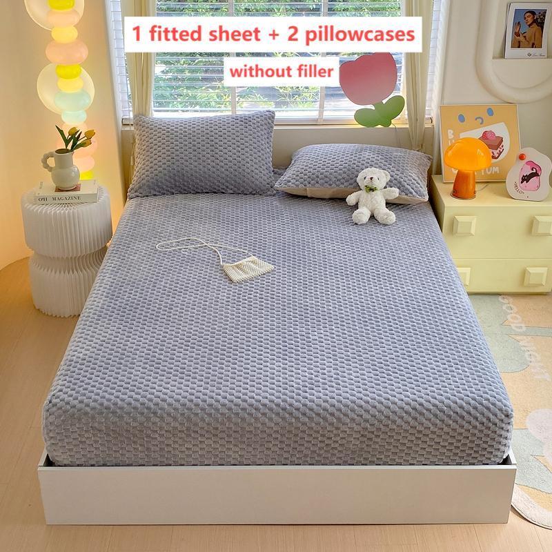 Thickened Cartoon Bedding Set, 1 Count Fitted Sheet & 2 Counts Pillowcase without Filler, Warm Touch Dustproof Soft and Comfortable Bedding, Soft Breathable Sheet, Bedding Sheets, Suitable for Bedroom and Guest Rooms #GLOBAL PICKS