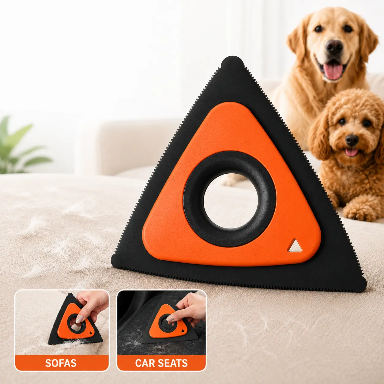 Mini Pet Hair Remover,Triangle Pet Hair Remover, Reusable 3-Sided Serrated Fur Removal Tool for Car Mats, Car Seats, Sofas, Pet Beds, Carpets and Rugs, Washable Dog & Cat Hair Scraper