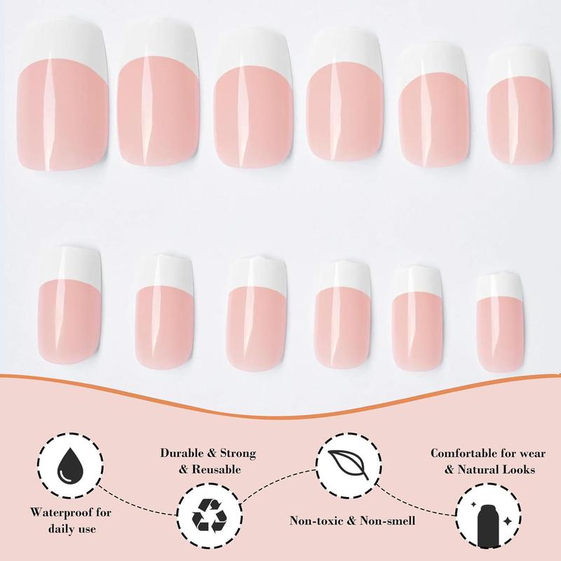 French Tip Press on Nails, 120pcs/set Short Square Fake Nails with Nail File & Jelly Glue & Stick, Reusable Press on Nails for Women & Girls DIY Nail Art, Christmas Gift