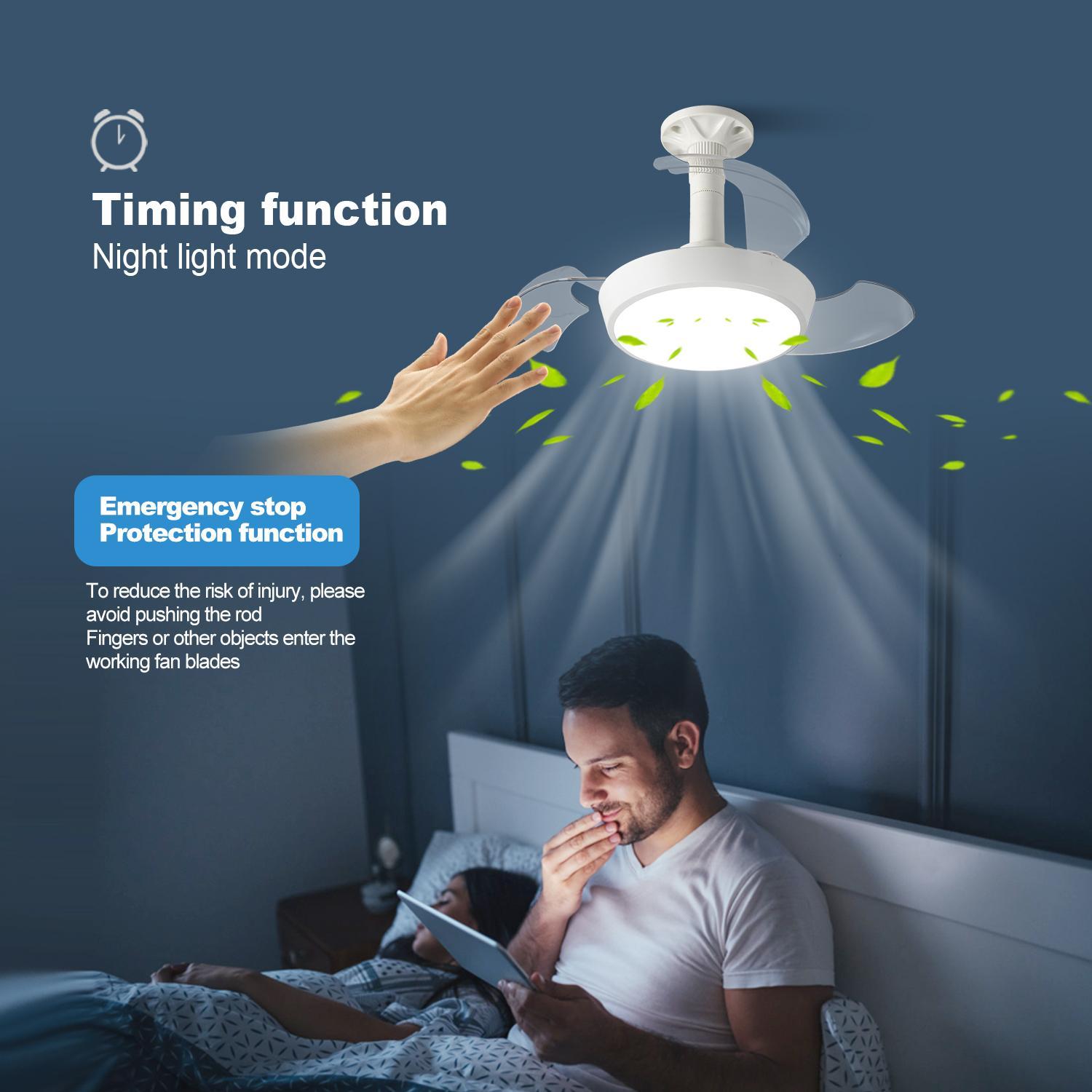 Ceiling Fan Light with Remote Control, 33W/48W Invisible Blade Fan Light, Adjustable 3-speed Wind Speed Fan Lights for Kitchen, Bedroom, Living Room