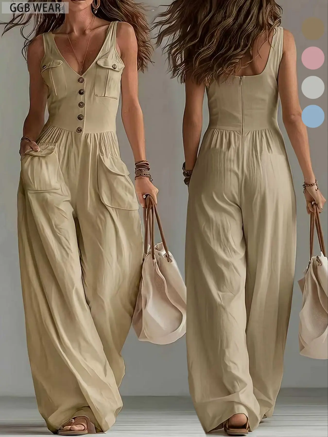 2026 New Summer Sleeveless Strap Wide Leg Jumpsuit, Comfortable, Casual and Stylish Workwear Overall, Perfect for Daily Wear