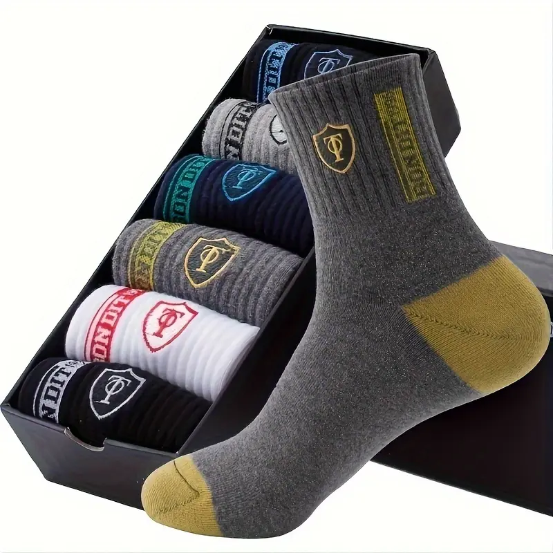 5 pairs of men's fashionable breathable mid-calf socks, comfortable casual soft-soled socks, odor-resistant, sweat-absorbing, warm long thick socks, suitable for daily wear and outdoor activities, autumn and winter sports socks