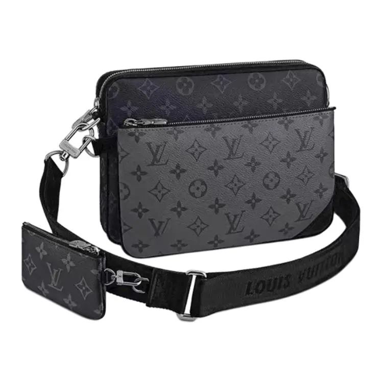 Louis Vuitton Trio Classic Monogram Coated Canvas and Leather Messenger Bag, Handbag, and Crossbody Bag for Men in Gray
