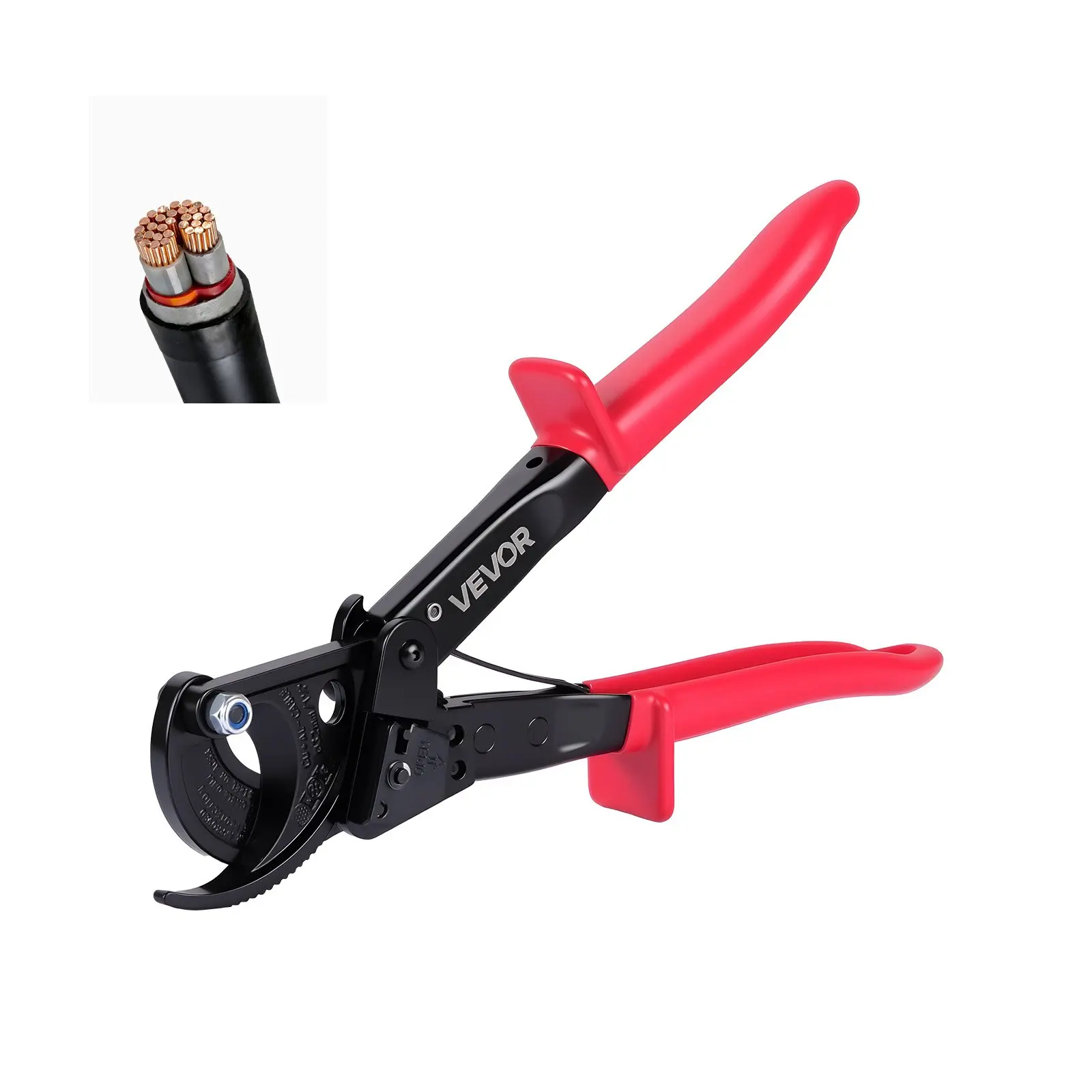 VEVOR Ratcheting Cable Cutter, Spring Steel Blades with PVC-Coated Handles, Quick-Release Button, Heavy Duty Ratchet Cable Wire Cutter for Cutting Copper Aluminum Cables Up to 474 MCM/ 240 mm