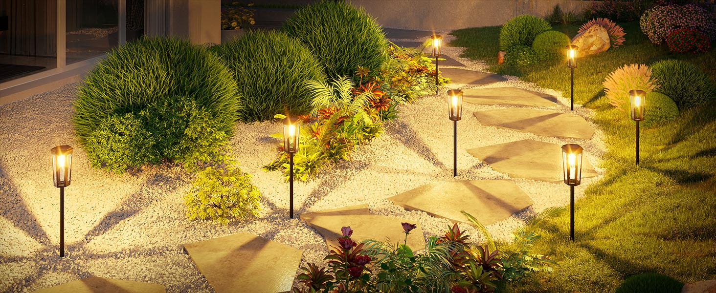 Ennvaofficial solar path lights for outdoor use, 6-piece set of solar hexagonal tungsten garden lights, bright LED pathway lights, solar-powered Edison bulb landscape lighting, suitable for outdoor walkways, courtyards, sidewalks, and yards (warm light)
