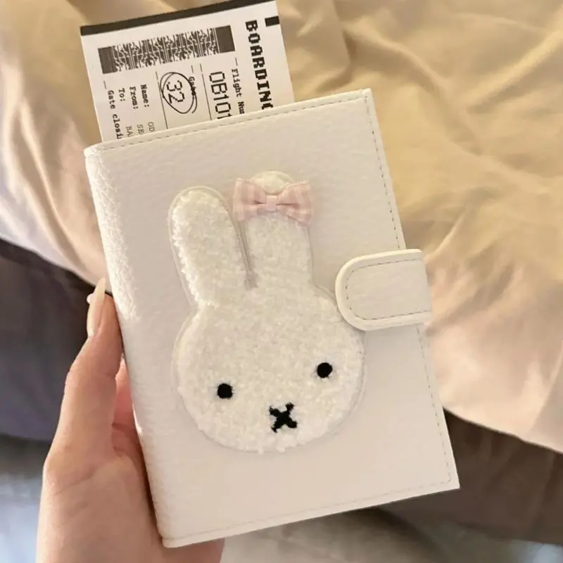 Miffy Plush Bunny PU Passport Book Holder, RFID Anti-Theft Multi-Function Card Wallet with Kawaii Bow, Couple's Mini Purse Perfect for Gifting