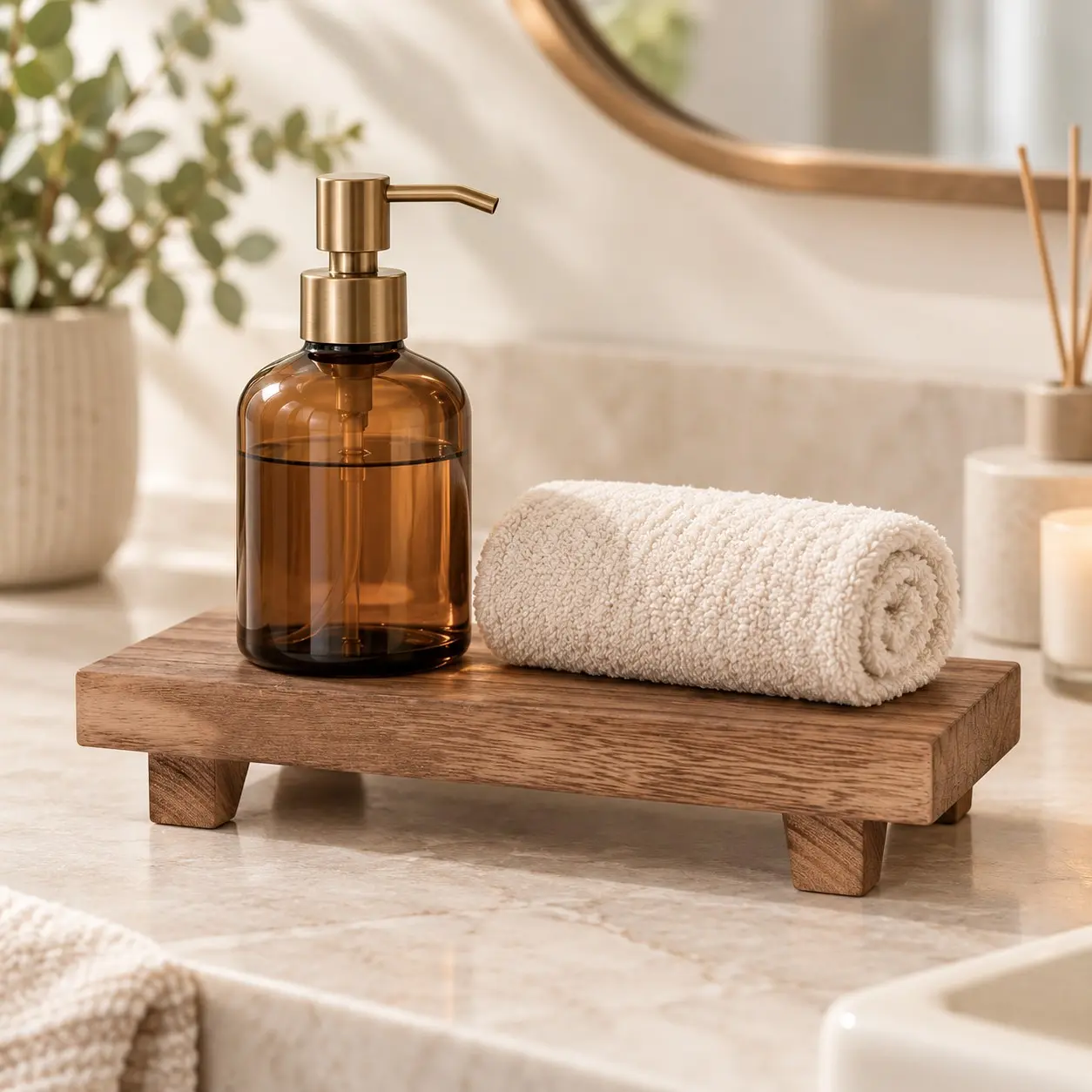 Wood Riser Stand | Multi-purpose Wooden Display Rack for Bathroom Kitchen Countertop Decor