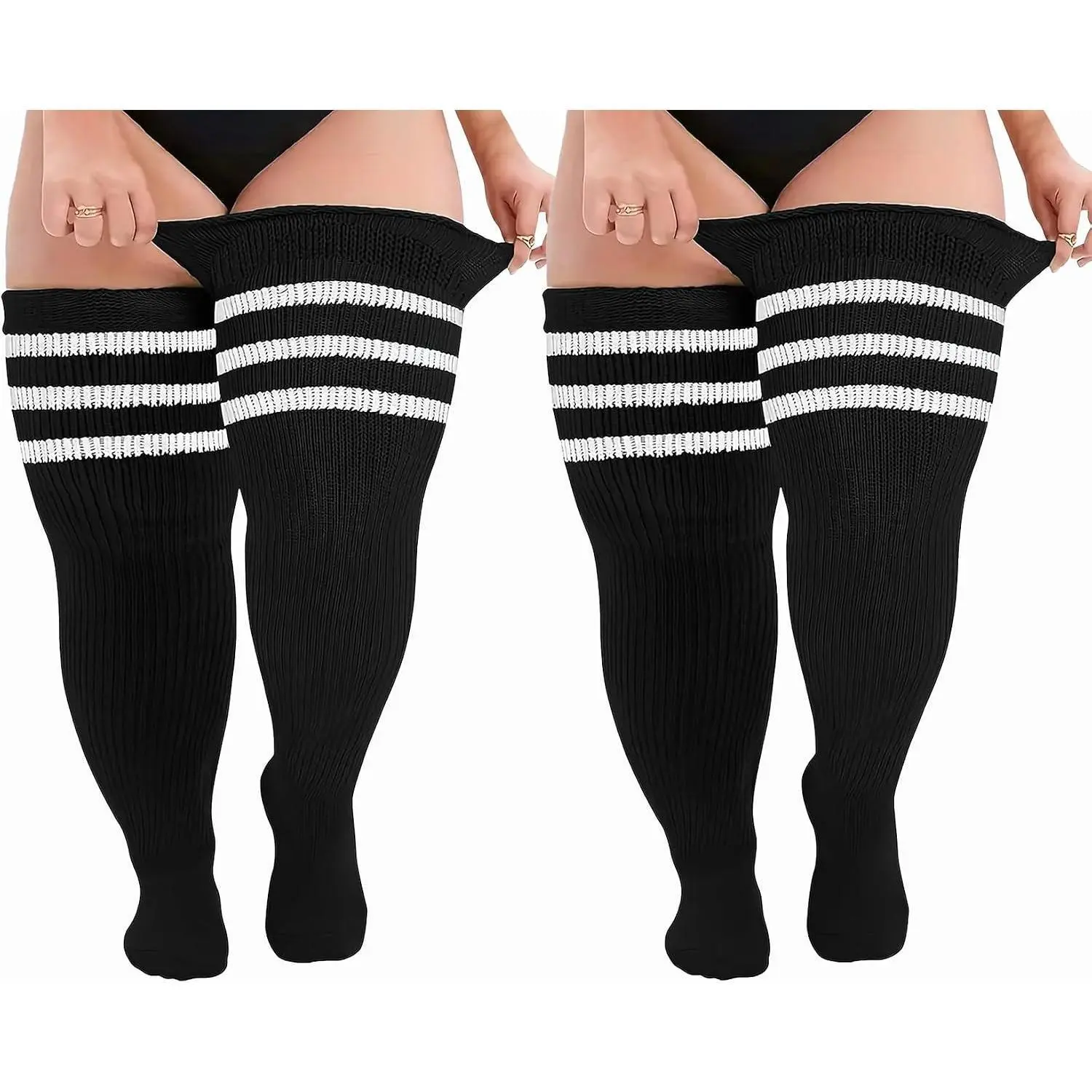 Extra Long Plus Size Thigh High Socks - Striped Over the Knee Stockings for Thick Thighs and Fashionable Leg Warmers
