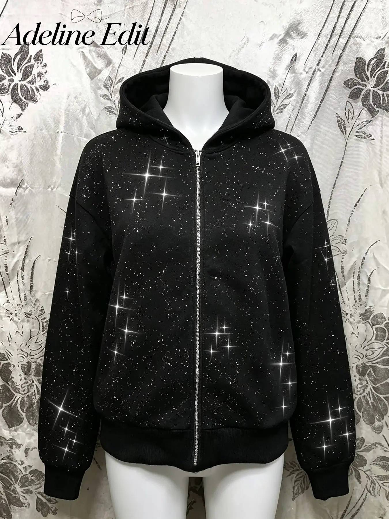 Unisex Galaxy Star Print Full-Zip Hoodie Jacket, Loose Long-Sleeve Streetwear Outerwear, Y2K Dark Aesthetic Casual Coat
