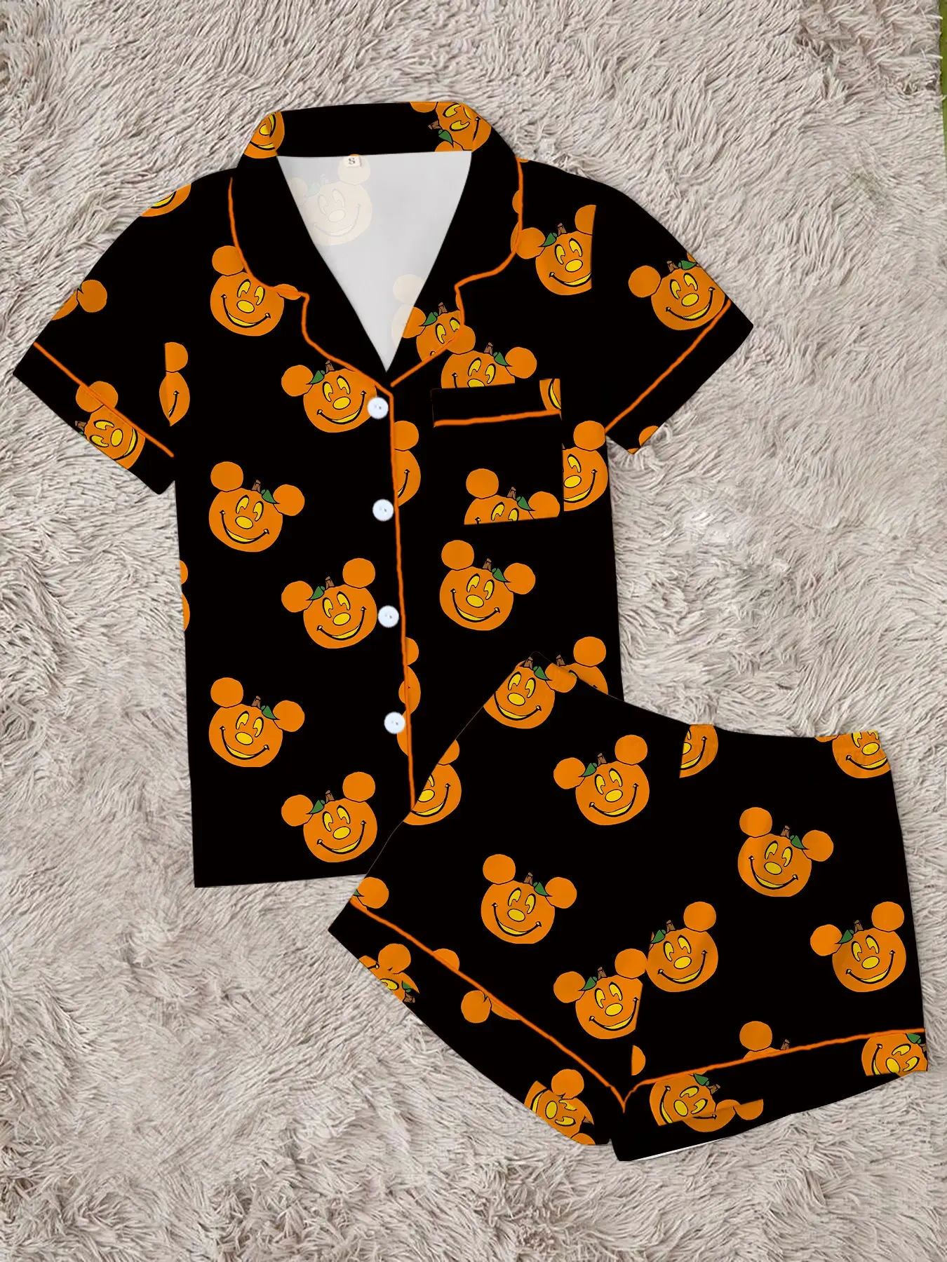【Halloween】 Women's Halloween Cartoon Print Pajama Set, Cute Funny Sleepwear, 2-Piece Short Sleeve, Fitted, Above the Knee, All Seasons Gift