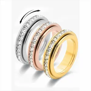3-Pack Women's Cubic Zirconia Spinner Anxiety Rings, Fidget Stress Relief Jewelry Bands, Sizes 6-12, Perfect Gift for Daily Use