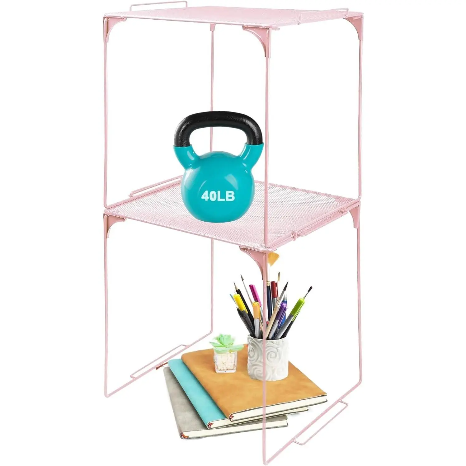 Tall Stackable Locker Organizer Shelf, Fits Standard School Lockers, Pink 2 Pack