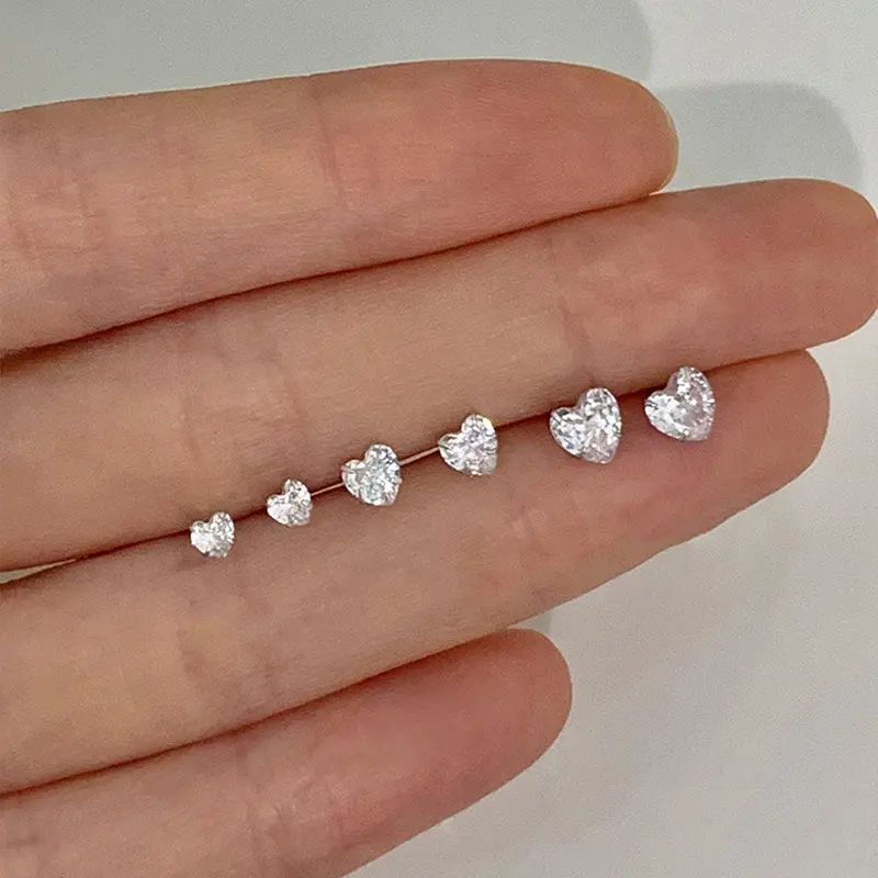 Women's 3 Pair Silver Plated Stainless Steel Heart Stud Earrings Set for Women Hypoallergenic 4mm/5mm/6mm Synthetic Zircon, Stackable Cartilage Helix Ear Stack, Dainty Coquette Y2K Jewelry for Daily/Prom Wear, Valentine's Gift, Earrings For Women